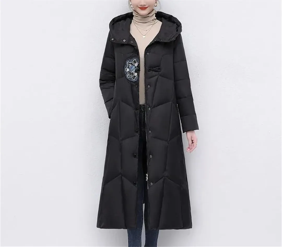Vintage Cotton-Padded Coats Women Jacket Long Winter Down Cotton Parkas Windproof Hooded Puffer Overcoat
