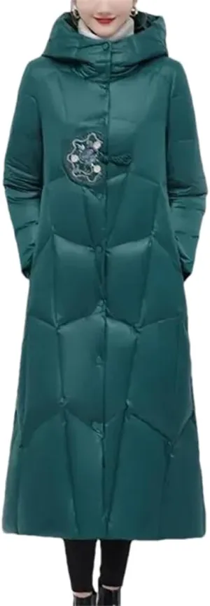 Vintage Cotton-Padded Coats Women Jacket Long Winter Down Cotton Parkas Windproof Hooded Puffer Overcoat