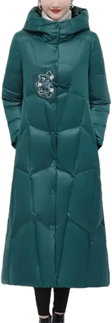 Vintage Cotton-Padded Coats Women Jacket Long Winter Down Cotton Parkas Windproof Hooded Puffer Overcoat