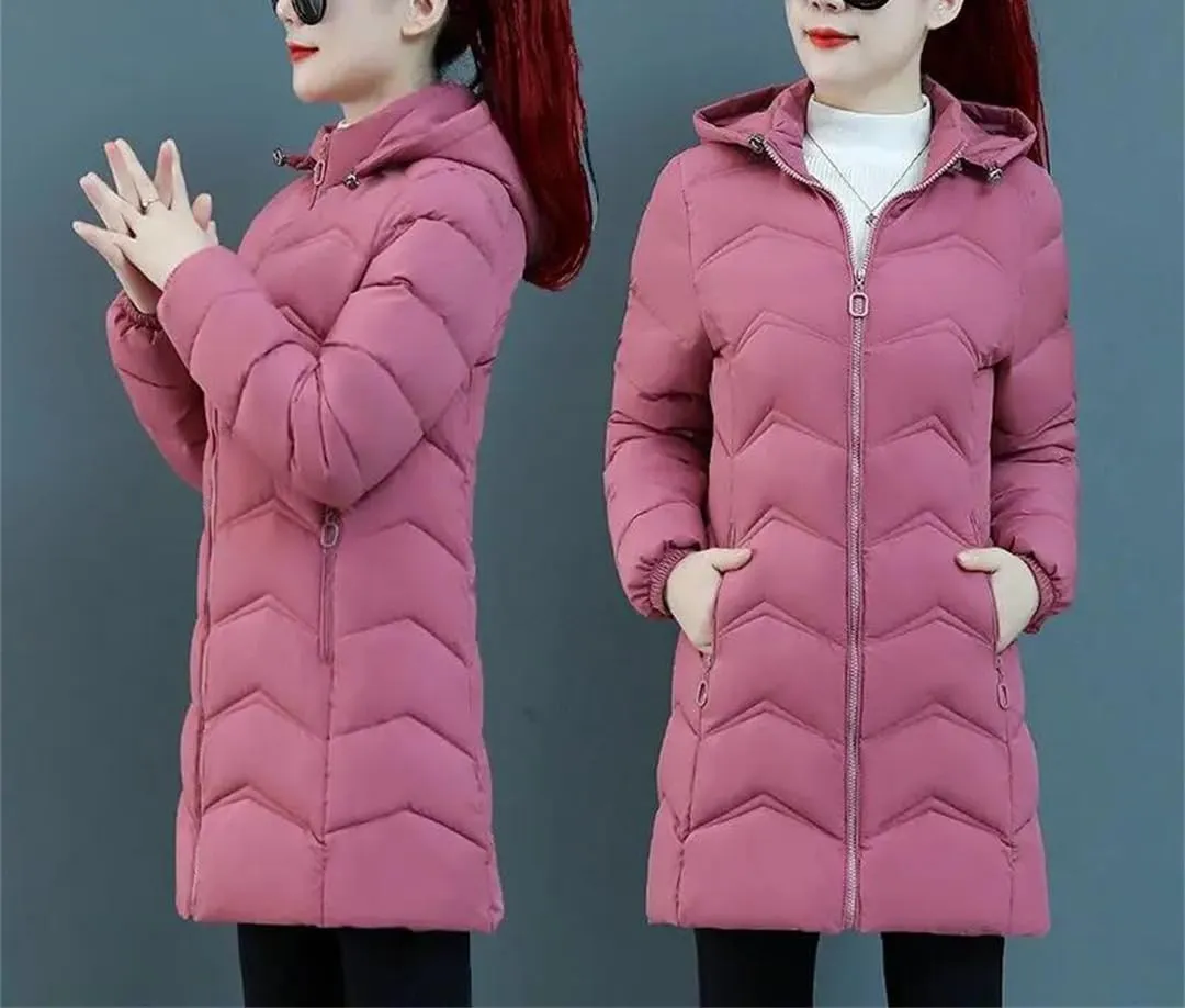 Warm Thick Overcoat Slim Women Snow Wear Parkas Mid-Length Winter Jackets Hooded Cotton Padded Coat