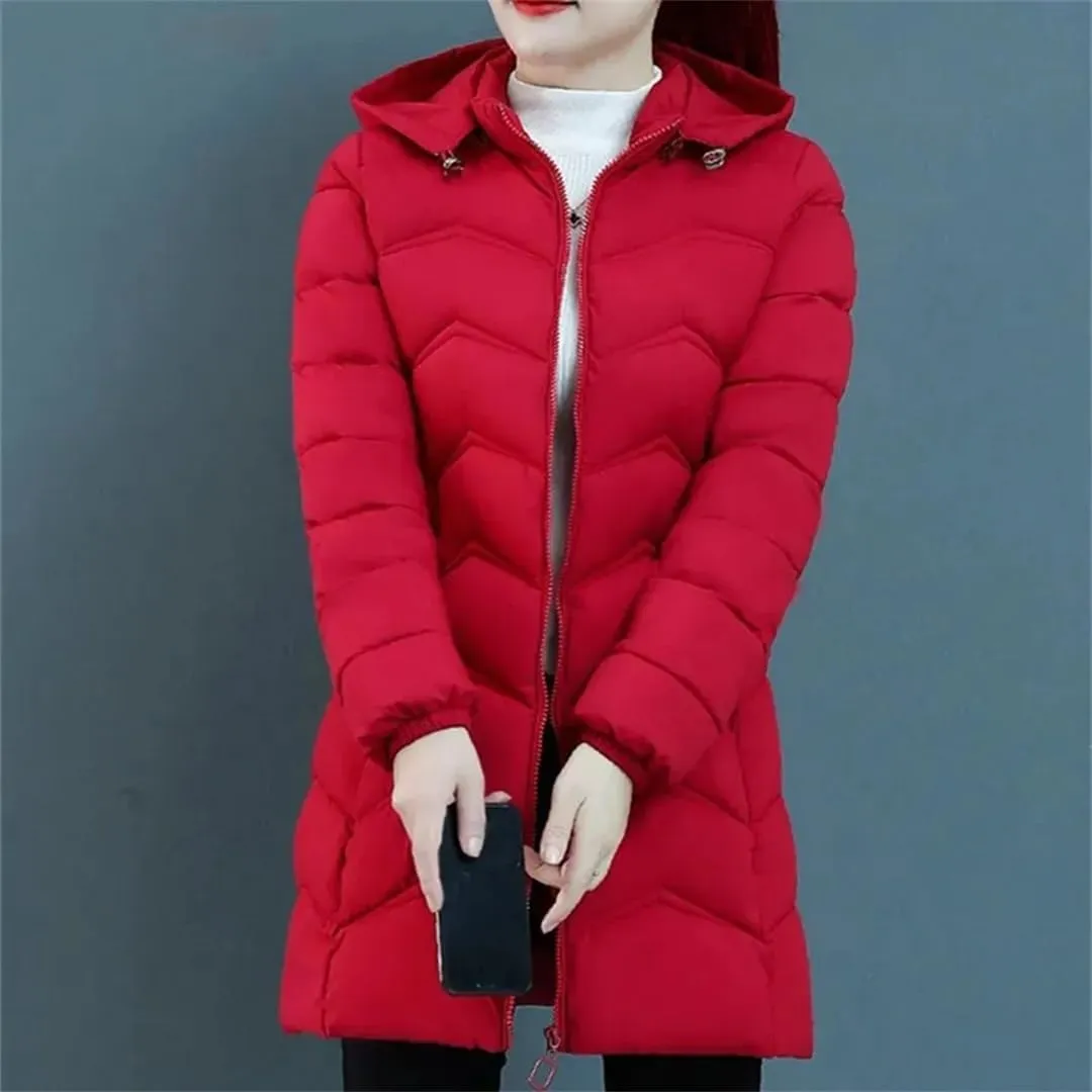 Warm Thick Overcoat Slim Women Snow Wear Parkas Mid-Length Winter Jackets Hooded Cotton Padded Coat