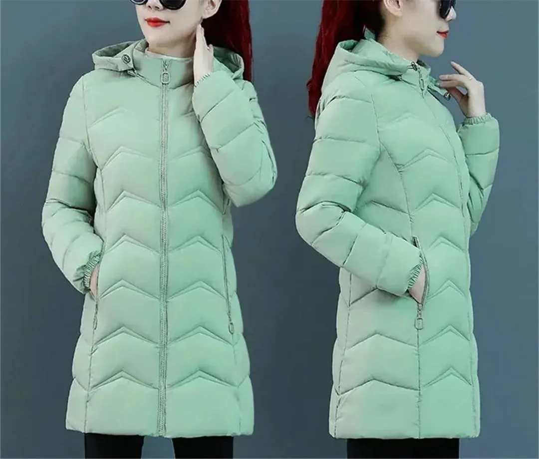 Warm Thick Overcoat Slim Women Snow Wear Parkas Mid-Length Winter Jackets Hooded Cotton Padded Coat