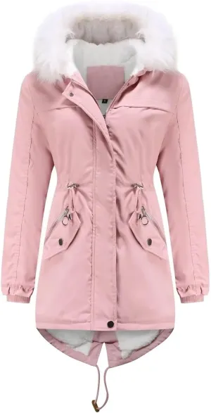 Women Oversized Parkas Coat Solid Thick Warm Hooded Cotton Padded Overcoat Casual Loose Outwear Jackets(EU XL)