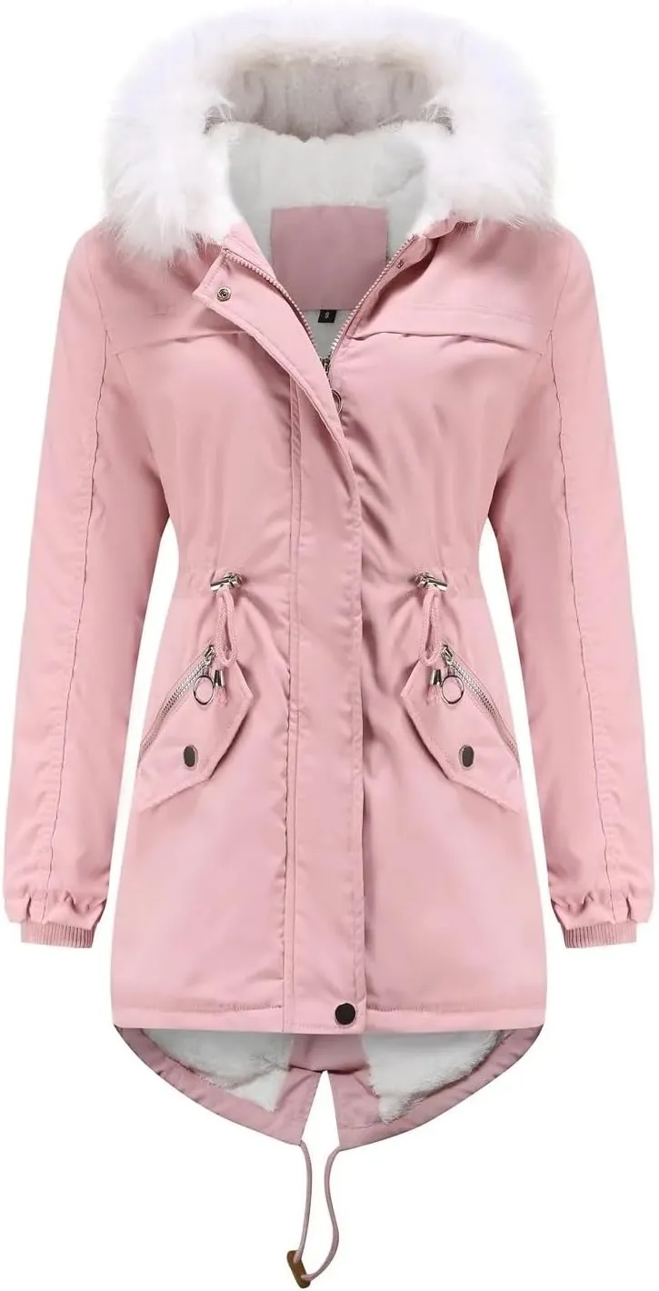 Women Oversized Parkas Coat Solid Thick Warm Hooded Cotton Padded Overcoat Casual Loose Outwear Jackets(EU XL)