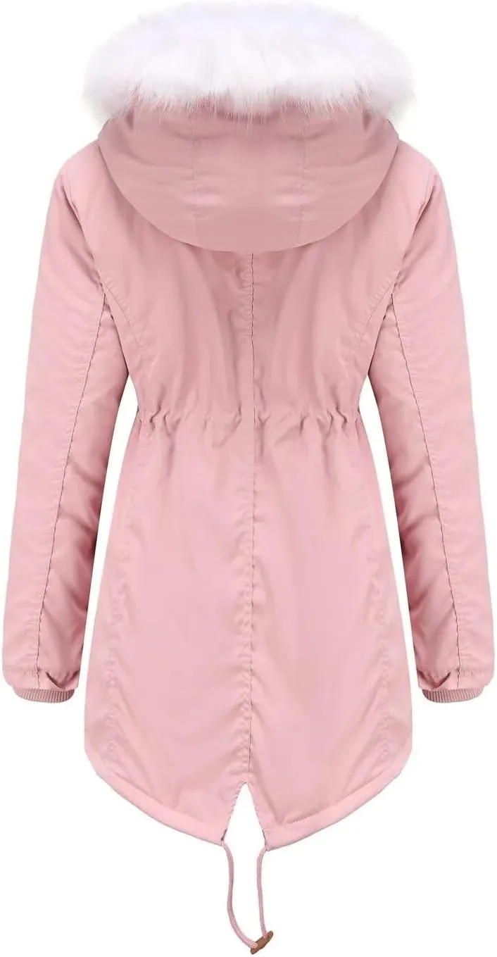 Women Oversized Parkas Coat Solid Thick Warm Hooded Cotton Padded Overcoat Casual Loose Outwear Jackets(EU XL)