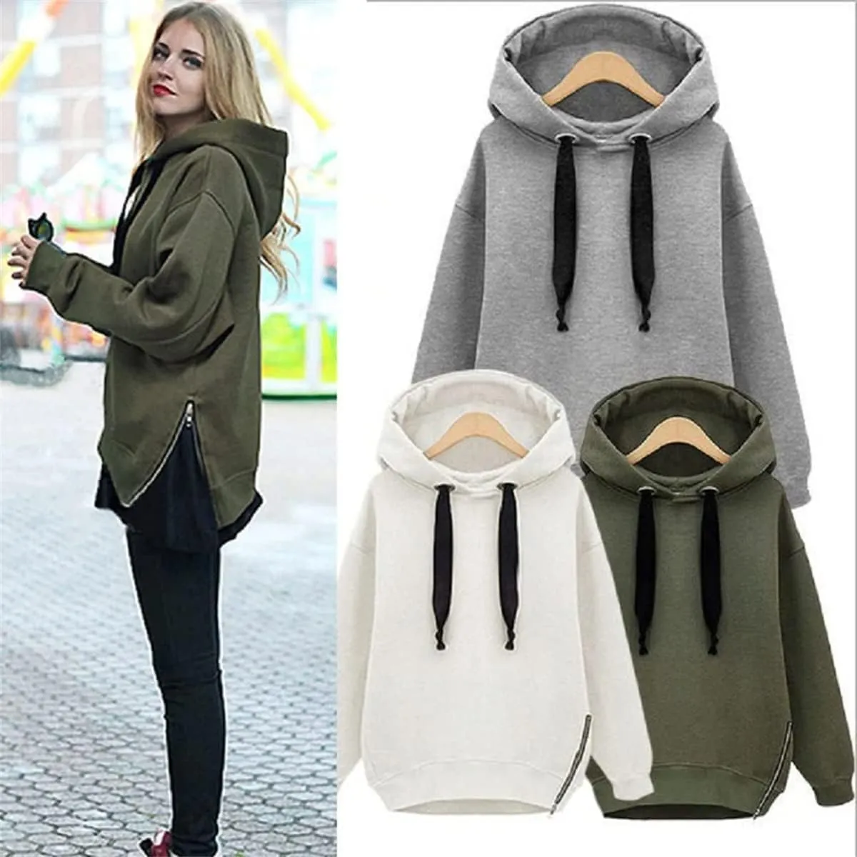Women's Casual Oversized Hoodie Loose Fit Long Sleeve Drawstring Sweatshirt Fall Long Fleece Pullover Hoodies Coats