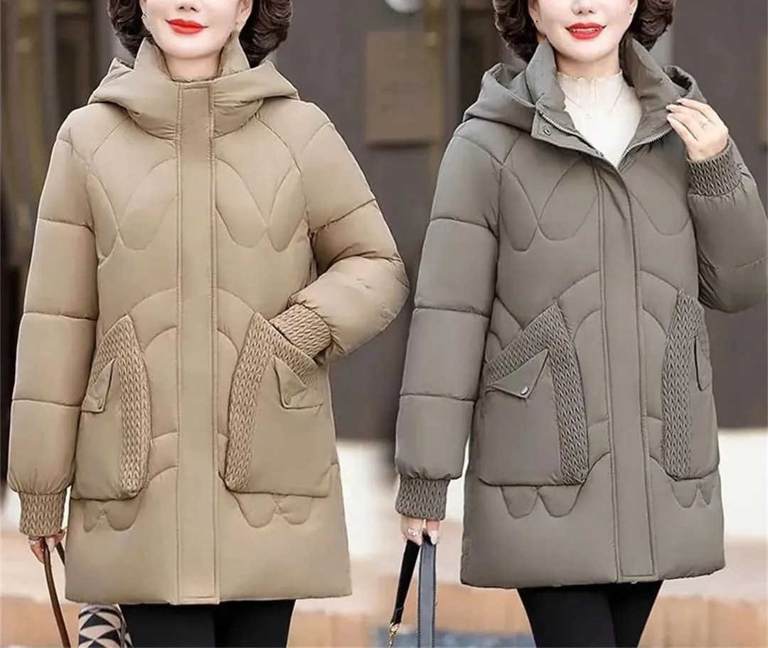 Womens Down Cotton Coat Winter Cotton-Padded Parkas Warm Hooded Mother Clothing Cotton Overcoat Coats