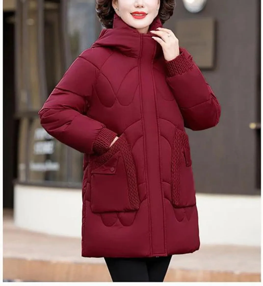 Womens Down Cotton Coat Winter Cotton-Padded Parkas Warm Hooded Mother Clothing Cotton Overcoat Coats