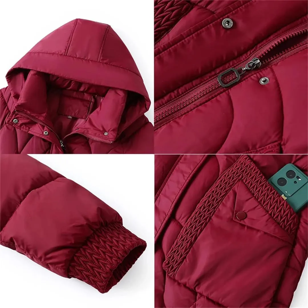 Womens Down Cotton Coat Winter Cotton-Padded Parkas Warm Hooded Mother Clothing Cotton Overcoat Coats