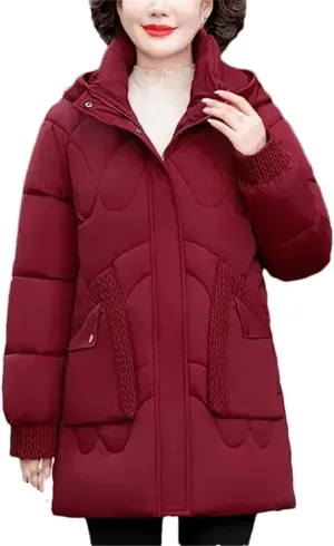 Womens Down Cotton Coat Winter Cotton-Padded Parkas Warm Hooded Mother Clothing Cotton Overcoat Coats