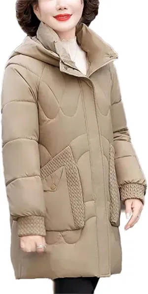 Womens Down Cotton Coat Winter Cotton-Padded Parkas Warm Hooded Mother Clothing Cotton Overcoat Coats