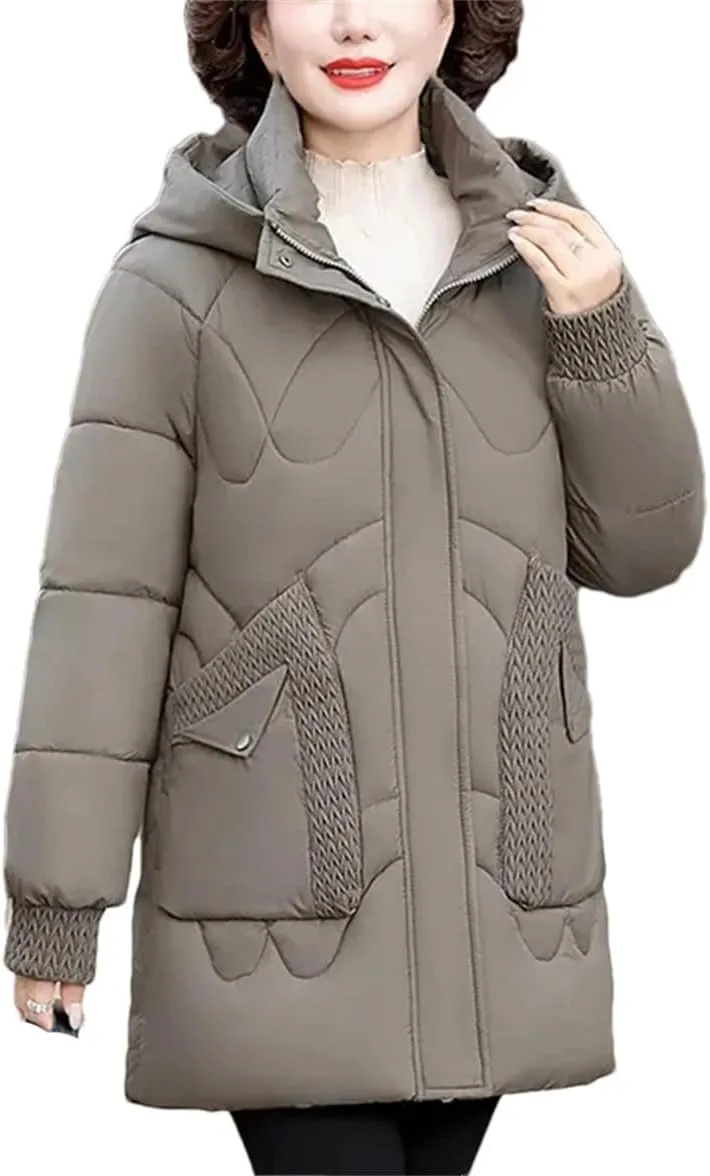 Womens Down Cotton Coat Winter Cotton-Padded Parkas Warm Hooded Mother Clothing Cotton Overcoat Coats