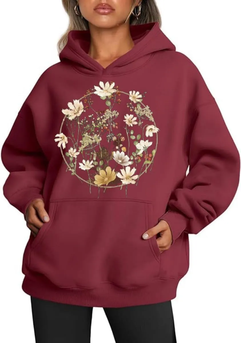 Womens Fall Winter Oversized Hoodies Fleece Sweatshirts Funny Halloween Graphic Long Sleeve Sweaters Pullover with Pocket
