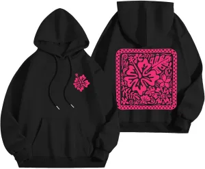 Women's Graphic Print Hoodies Oversized Long Sleeve Hooded Sweatshirts Cherry Floral Drop Shoulder Pullover Top