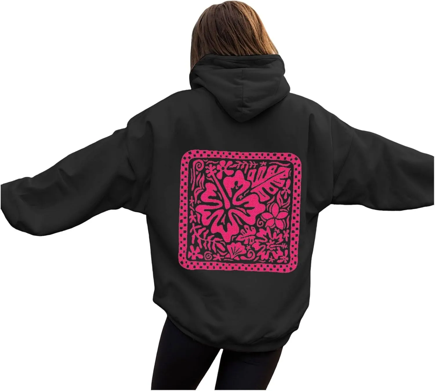 Women's Graphic Print Hoodies Oversized Long Sleeve Hooded Sweatshirts Cherry Floral Drop Shoulder Pullover Top