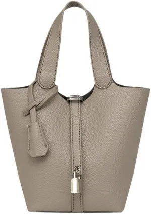 Women's Grey Compact Classic Crossbody Bucket Handbag