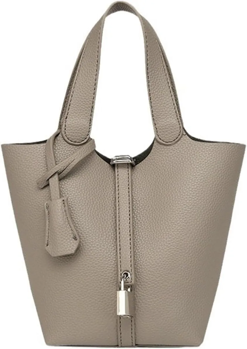 Women's Grey Compact Classic Crossbody Bucket Handbag
