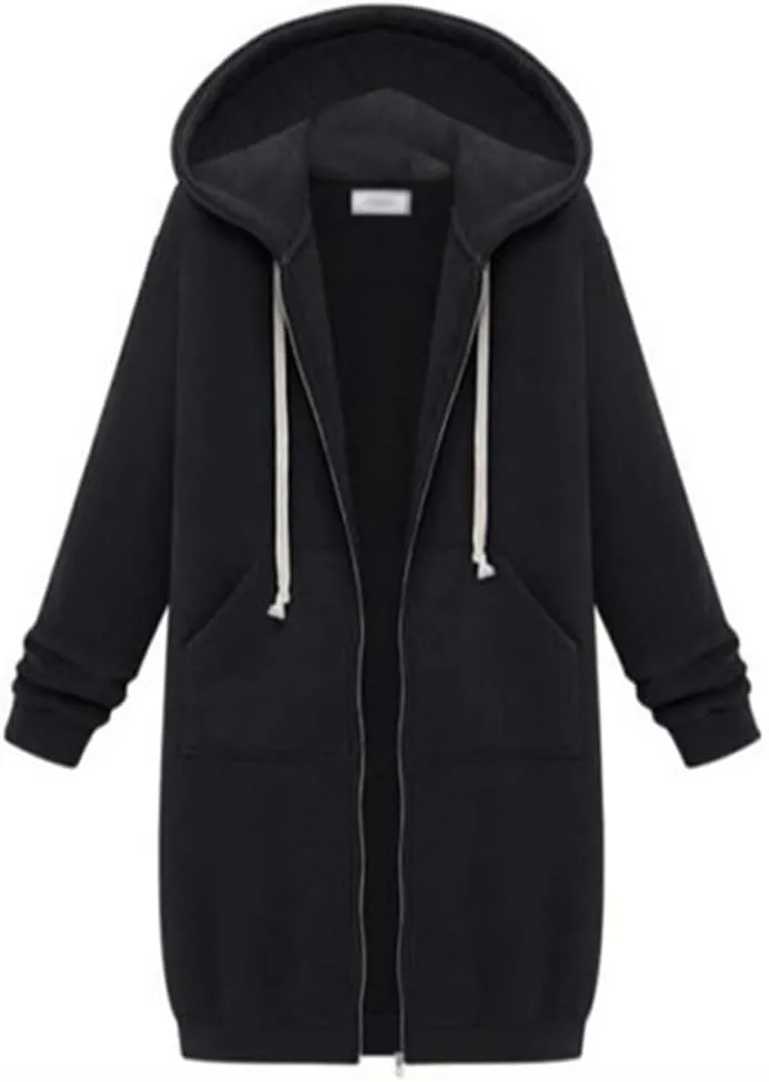 Womens Hoodies Zip Up Long Jackets Fleece Tunic Sweatshirt Oversized Outwear Thick Warm Coat with Pockets