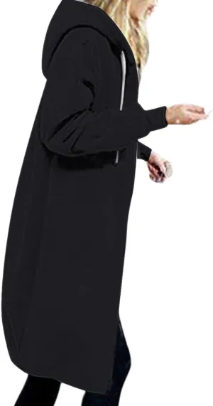 Womens Hoodies Zip Up Long Jackets Fleece Tunic Sweatshirt Oversized Outwear Thick Warm Coat with Pockets