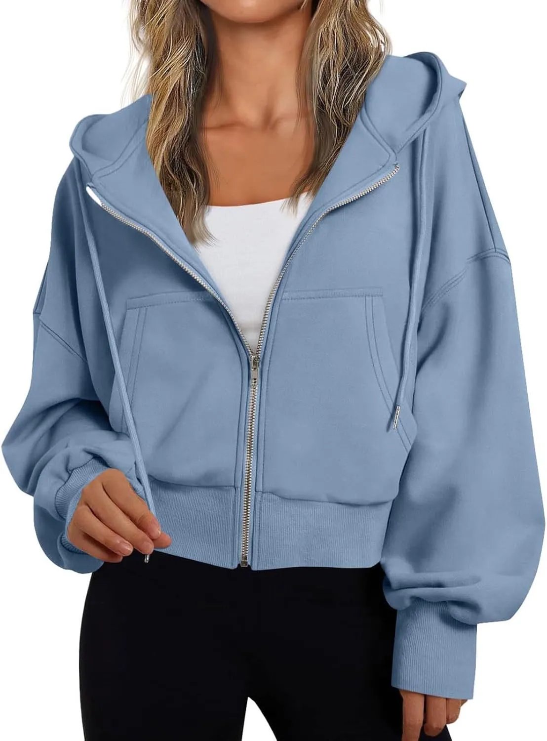 Womens Oversized Full Zip Up Hoodie with Pockets Petite Length Fleece Coats Y2K Casual Loose Fit Apparel Clothes