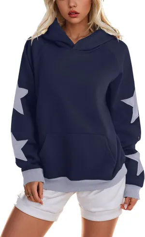 Womens Oversized Hoodies Fleece Sweatshirts Long Sleeve with Star Pullover with Pocket Fall Winter Outfits Y2k Clothes