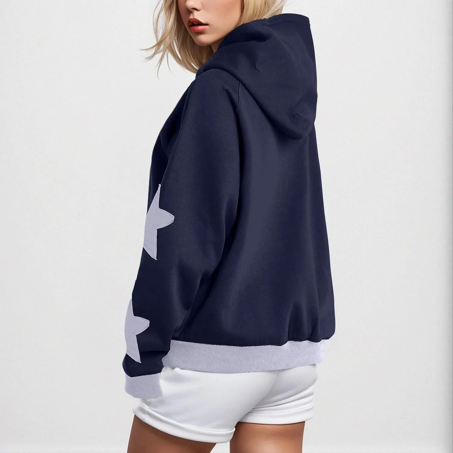 Womens Oversized Hoodies Fleece Sweatshirts Long Sleeve with Star Pullover with Pocket Fall Winter Outfits Y2k Clothes
