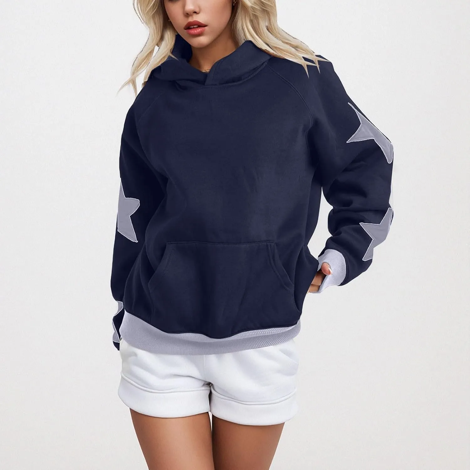 Womens Oversized Hoodies Fleece Sweatshirts Long Sleeve with Star Pullover with Pocket Fall Winter Outfits Y2k Clothes