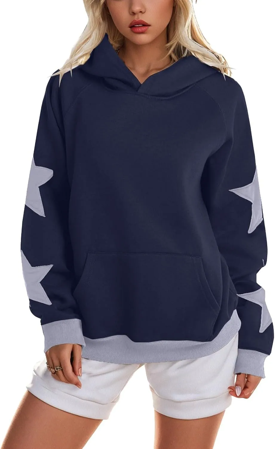 Womens Oversized Hoodies Fleece Sweatshirts Long Sleeve with Star Pullover with Pocket Fall Winter Outfits Y2k Clothes