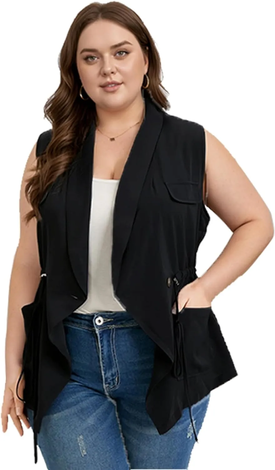 Women's Plus Size Vest Sleeveless Casual Long Cardigan Vests