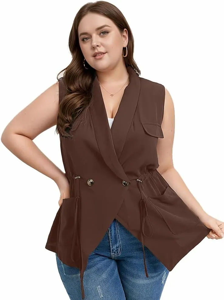 Women's Plus Size Vest Sleeveless Casual Long Cardigan Vests
