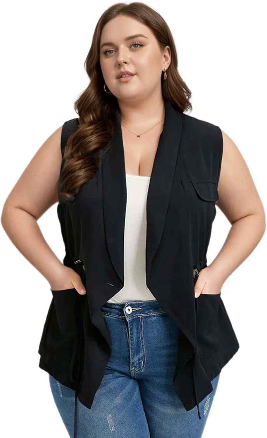 Women's Plus Size Vest Sleeveless Casual Long Cardigan Vests