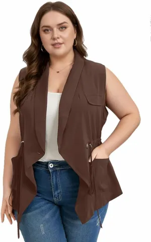 Women's Plus Size Vest Sleeveless Casual Long Cardigan Vests
