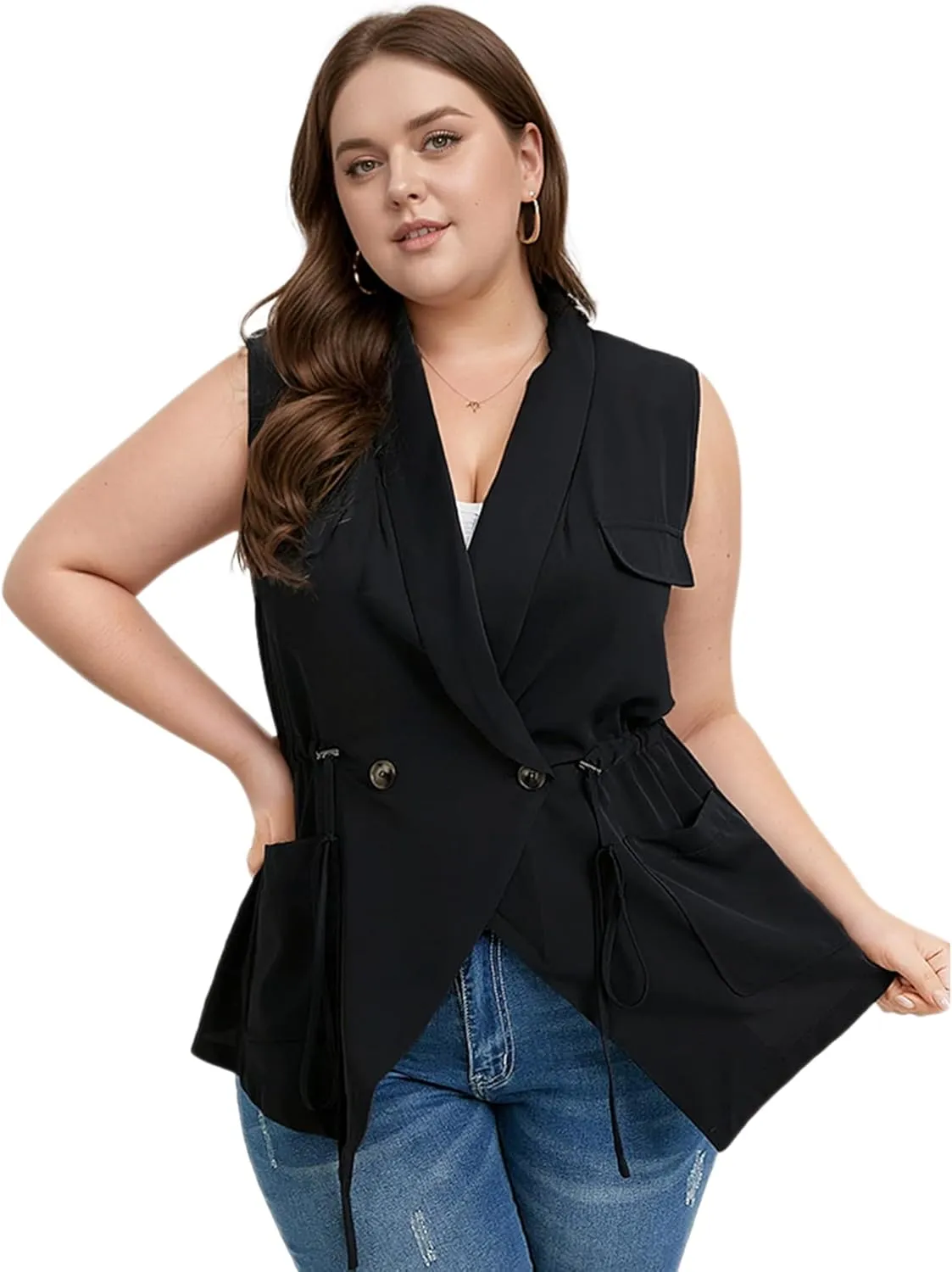 Women's Plus Size Vest Sleeveless Casual Long Cardigan Vests