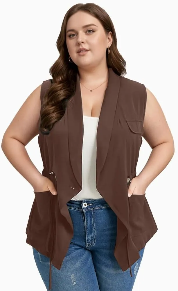 Women's Plus Size Vest Sleeveless Casual Long Cardigan Vests