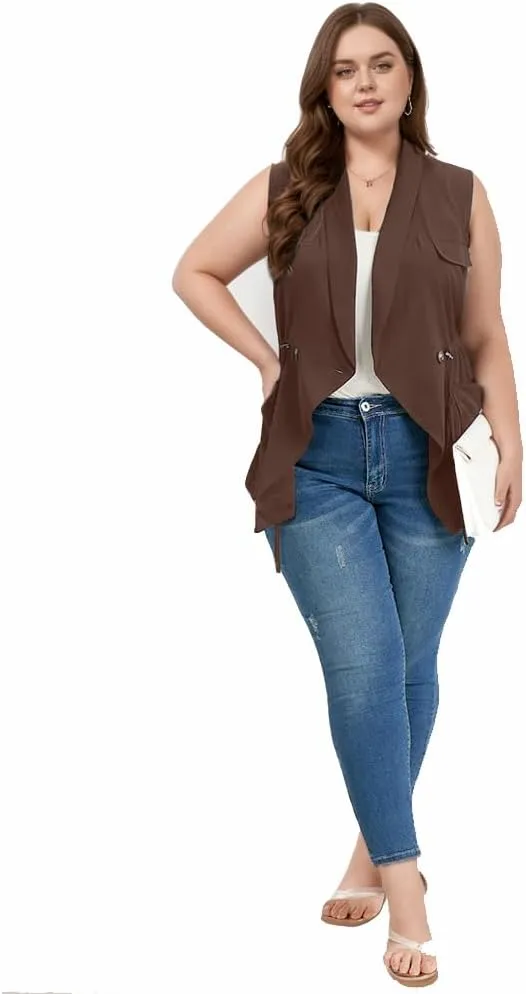 Women's Plus Size Vest Sleeveless Casual Long Cardigan Vests