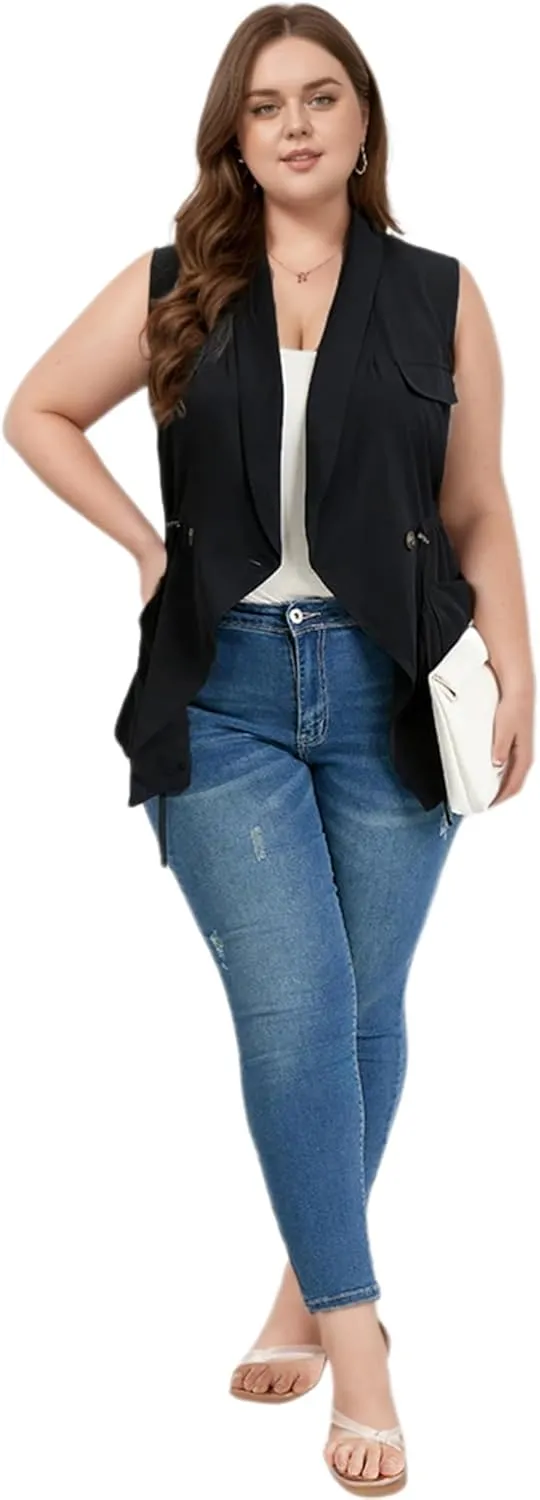 Women's Plus Size Vest Sleeveless Casual Long Cardigan Vests