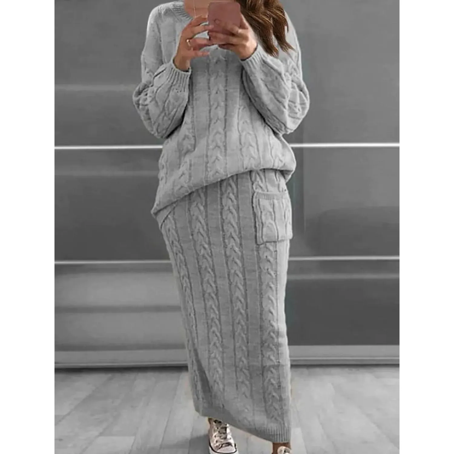 Women's Pocket Knitted Patchwork Solid Casual Long Sleeve Loose Sweater