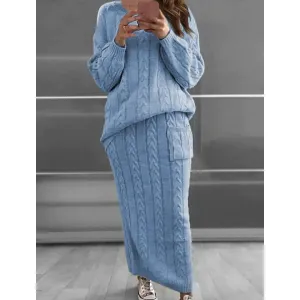 Women's Pocket Knitted Patchwork Solid Casual Long Sleeve Loose Sweater