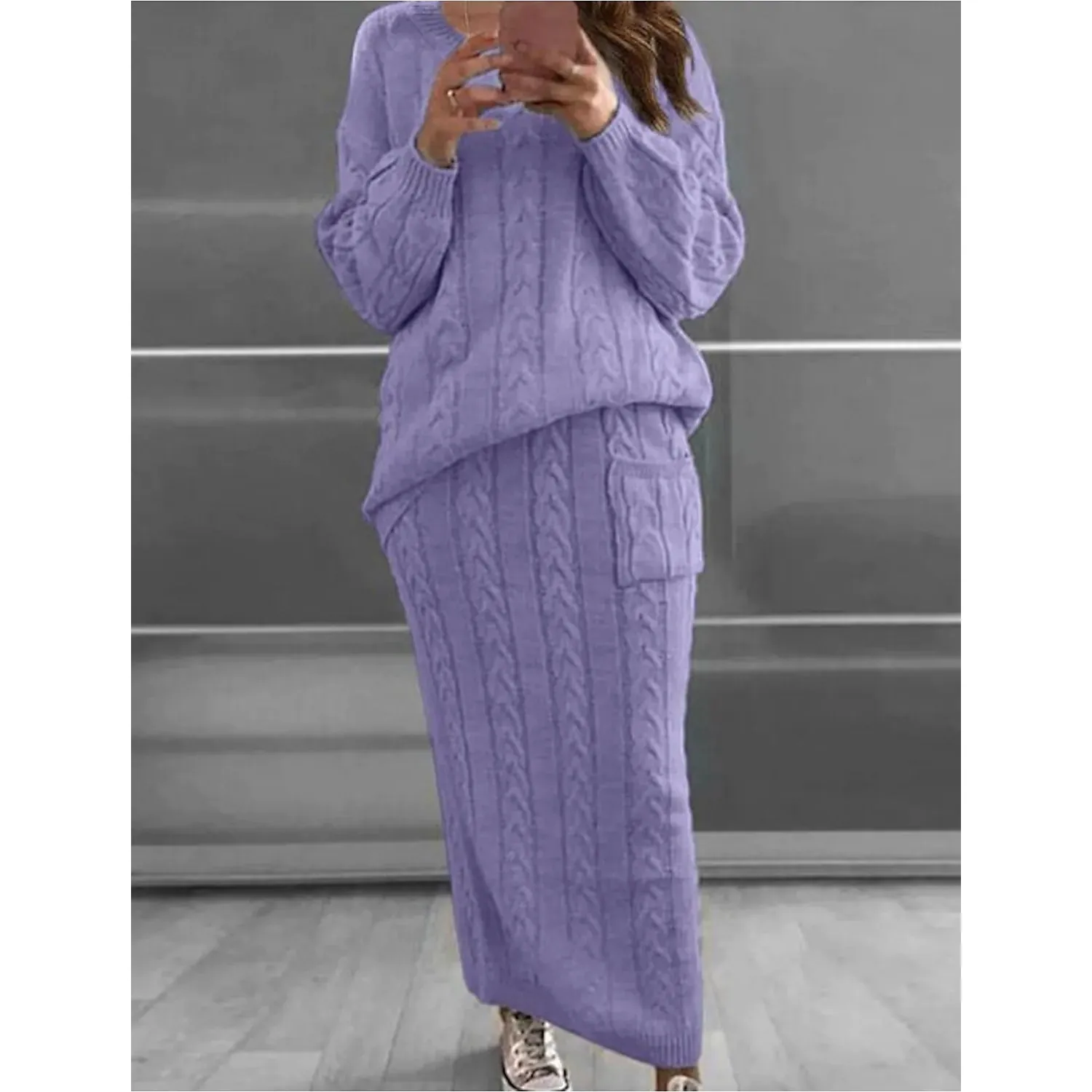 Women's Pocket Knitted Patchwork Solid Casual Long Sleeve Loose Sweater