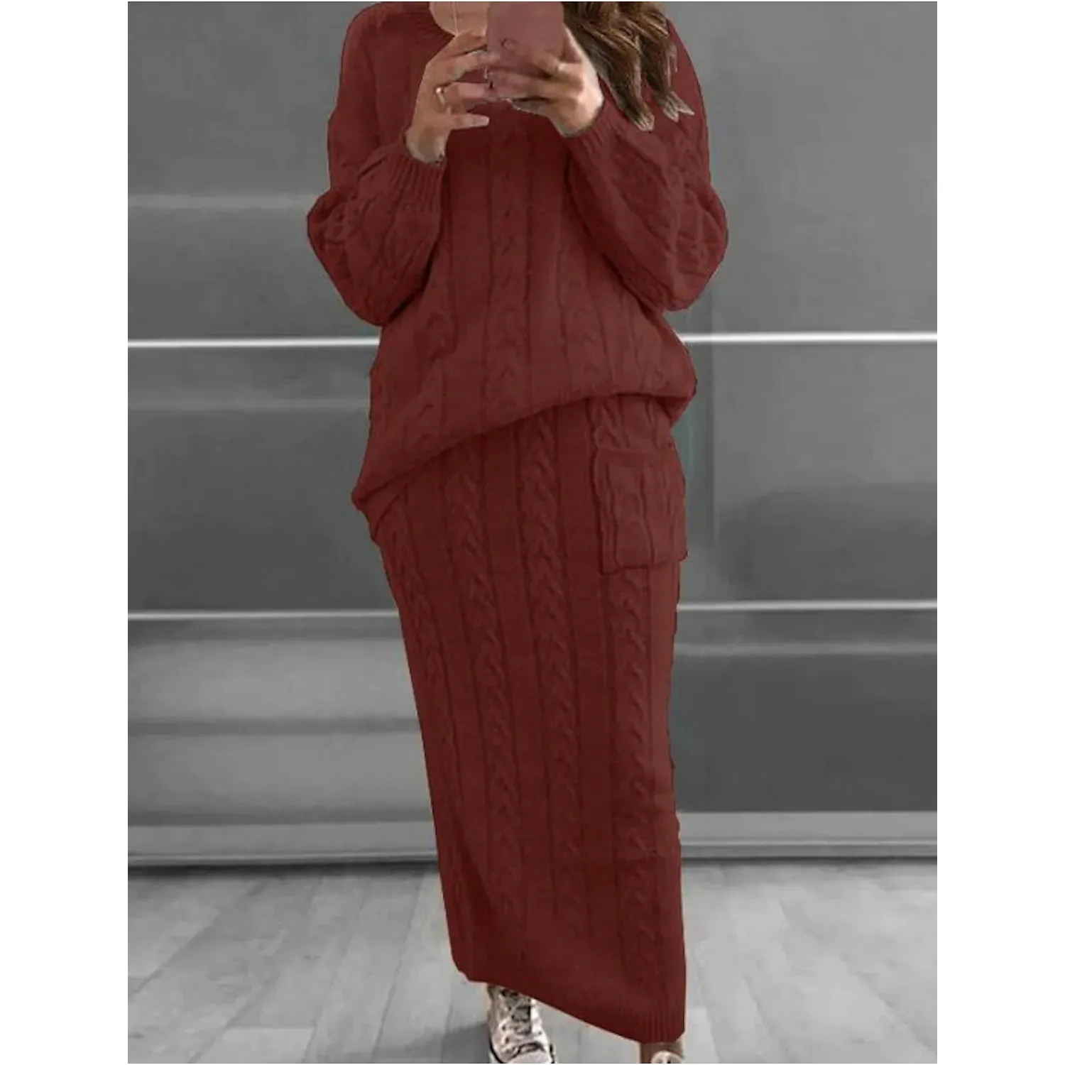Women's Pocket Knitted Patchwork Solid Casual Long Sleeve Loose Sweater
