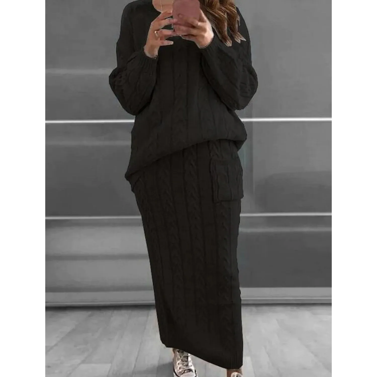 Women's Pocket Knitted Patchwork Solid Casual Long Sleeve Loose Sweater