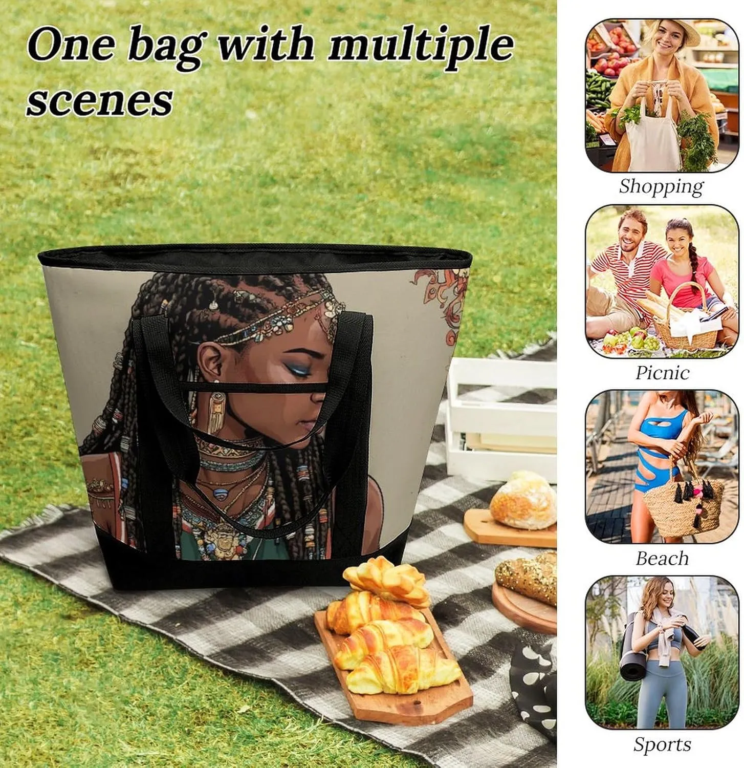 Women's Spacious Thermal Shoulder Bag Stylish Insulated Shopping Tote