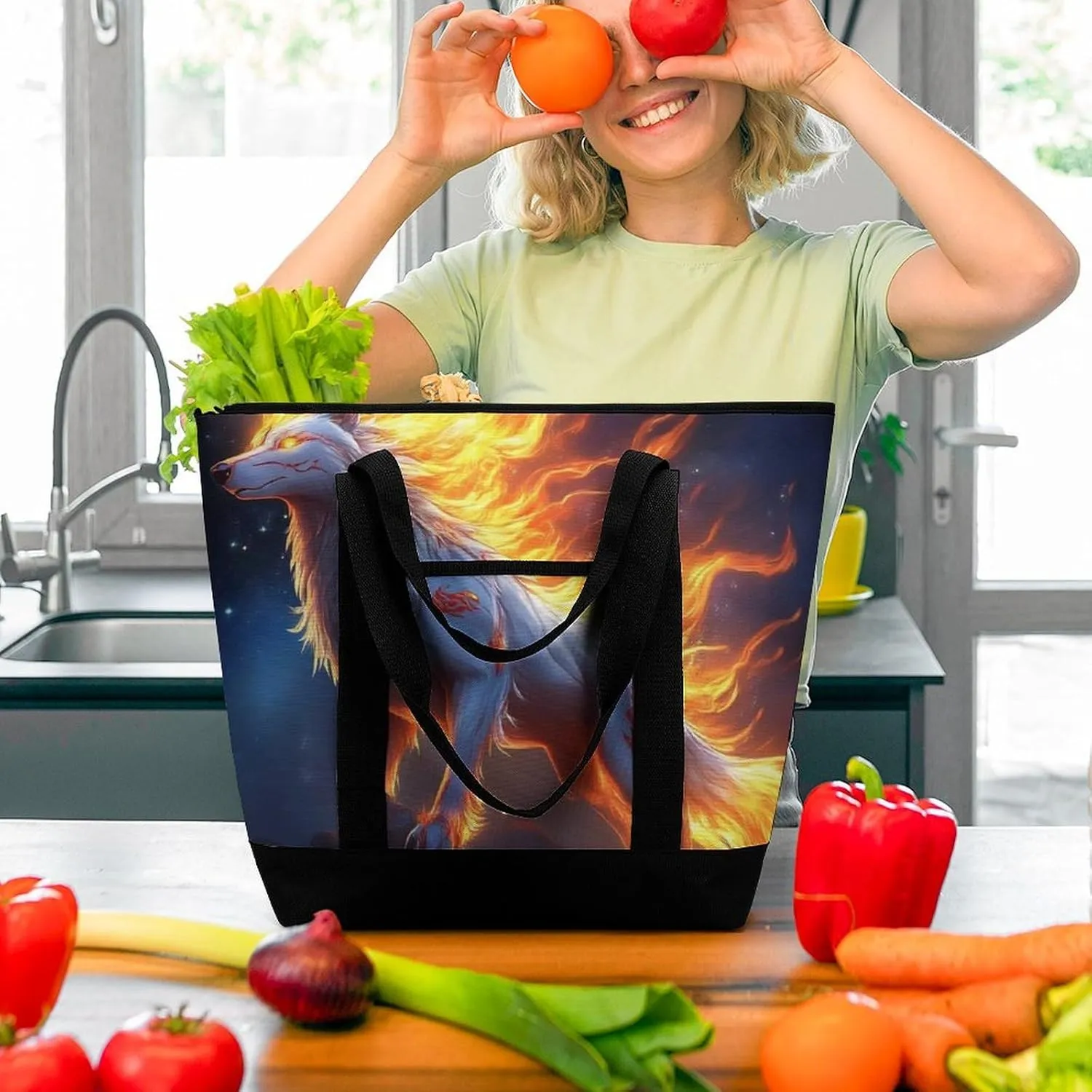 Women's Spacious Thermal Shoulder Bag Stylish Insulated Shopping Tote