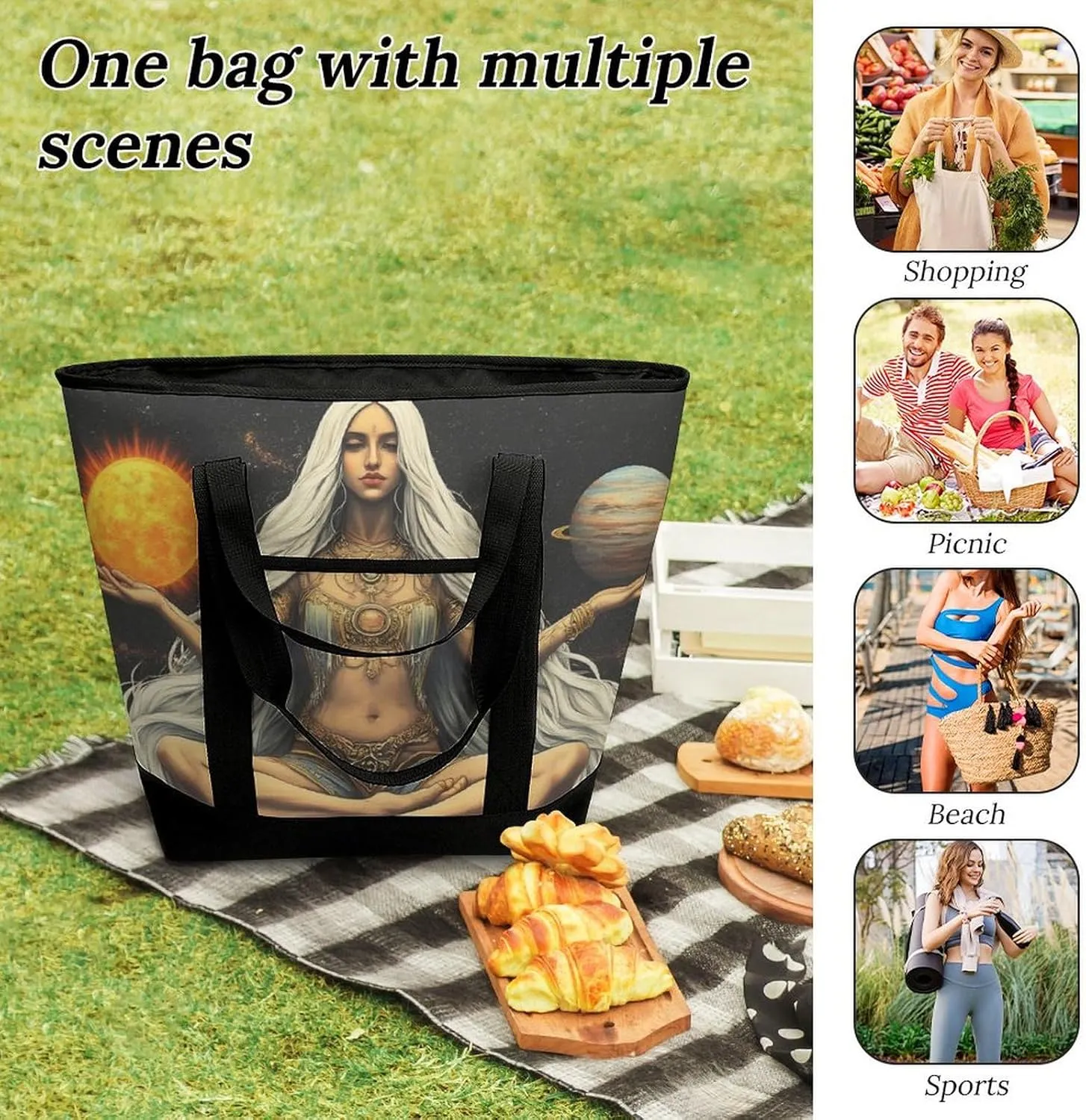 Women's Spacious Thermal Shoulder Bag Stylish Insulated Shopping Tote