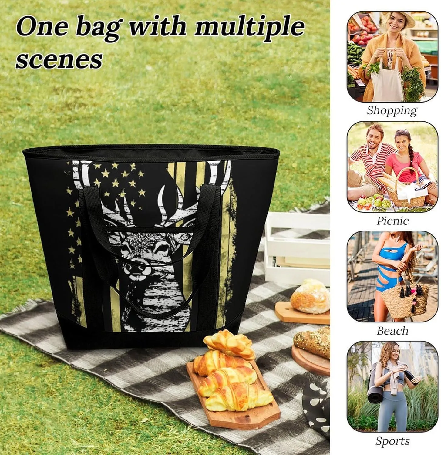 Women's Spacious Thermal Shoulder Bag Stylish Insulated Shopping Tote