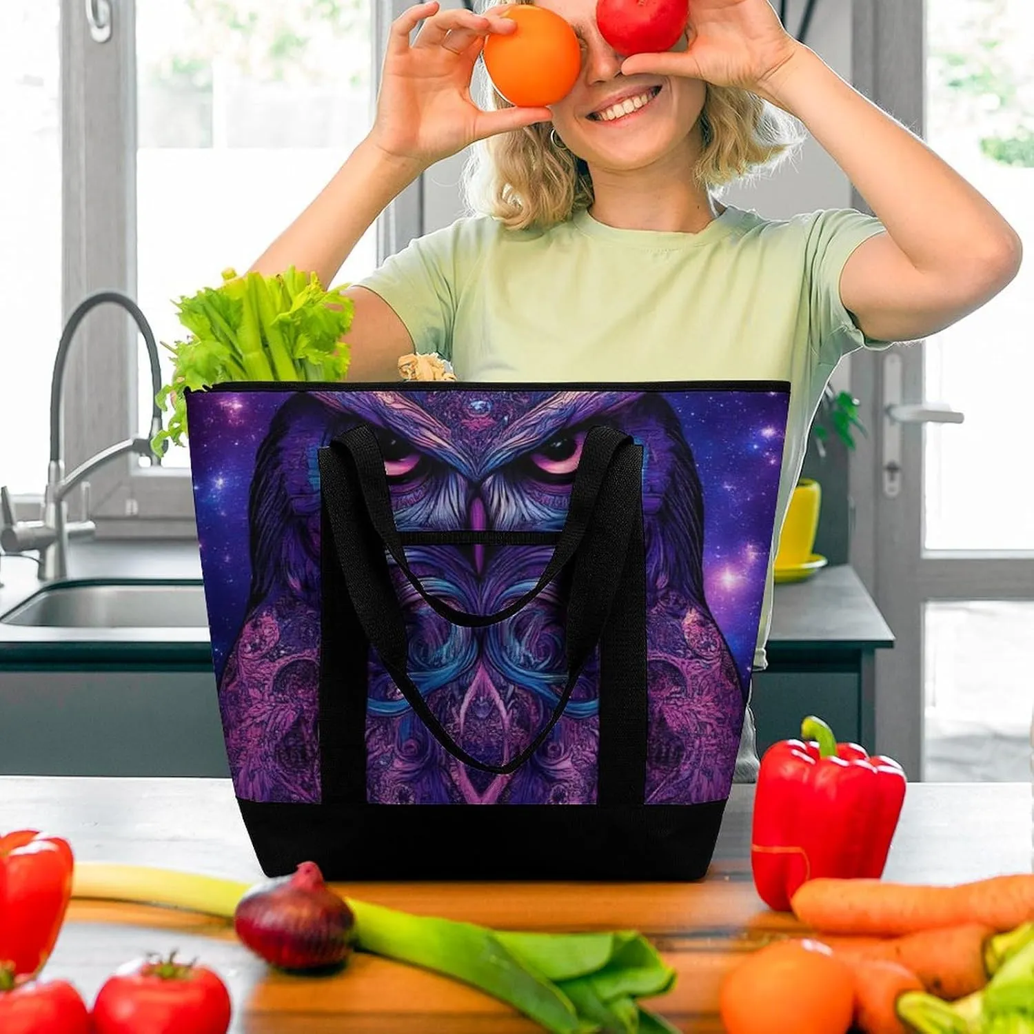 Women's Spacious Thermal Shoulder Bag Stylish Insulated Shopping Tote