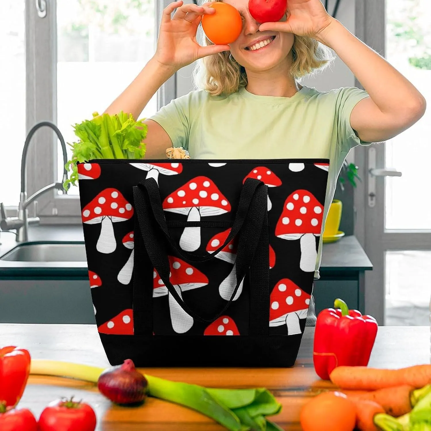 Women's Spacious Thermal Shoulder Bag Stylish Insulated Shopping Tote