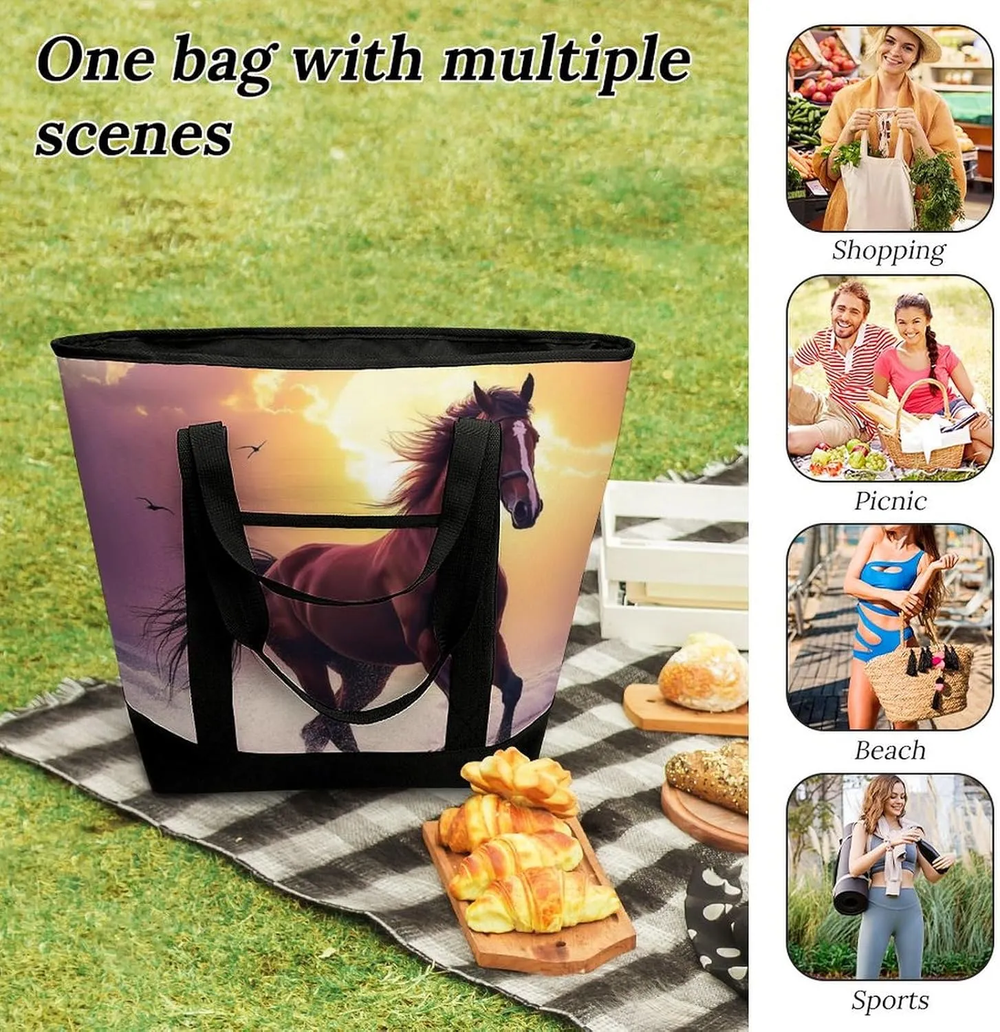 Women's Spacious Thermal Shoulder Bag Stylish Insulated Shopping Tote