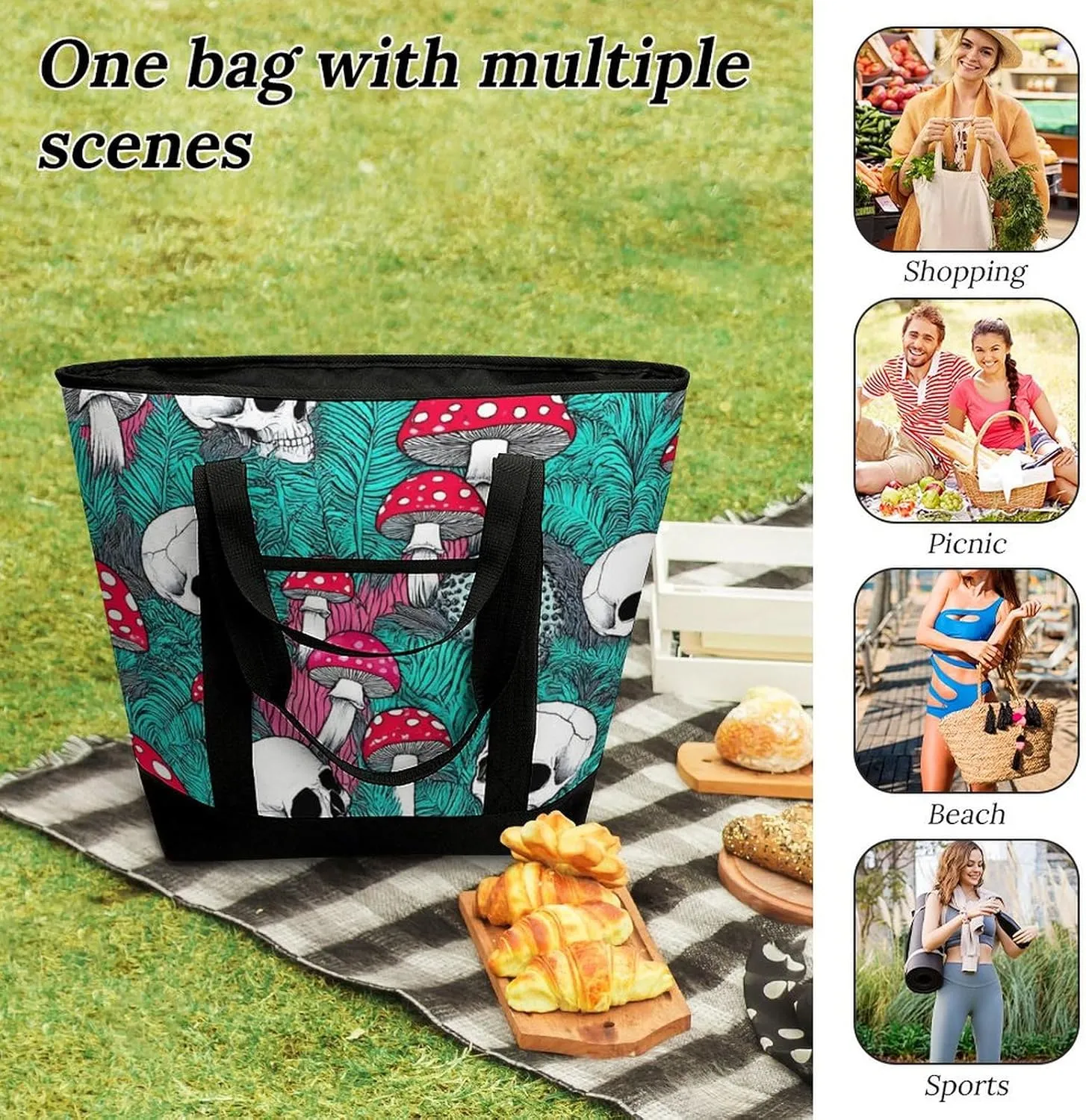 Women's Spacious Thermal Shoulder Bag Stylish Insulated Shopping Tote