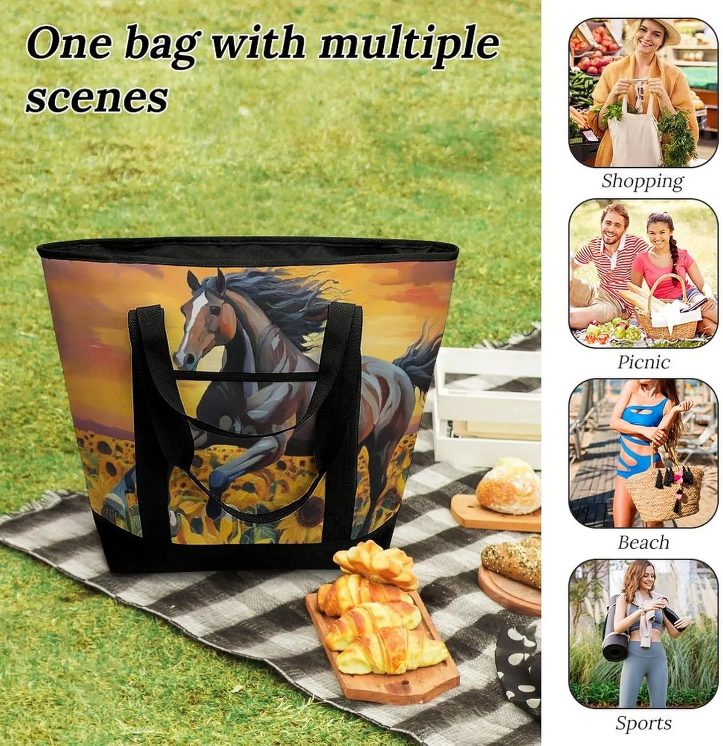 Women's Spacious Thermal Shoulder Bag Stylish Insulated Shopping Tote